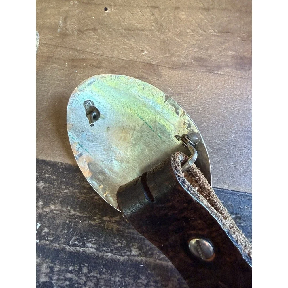 Vintage Turquoise Bear Belt Buckle Native With Tooled Leather Belt